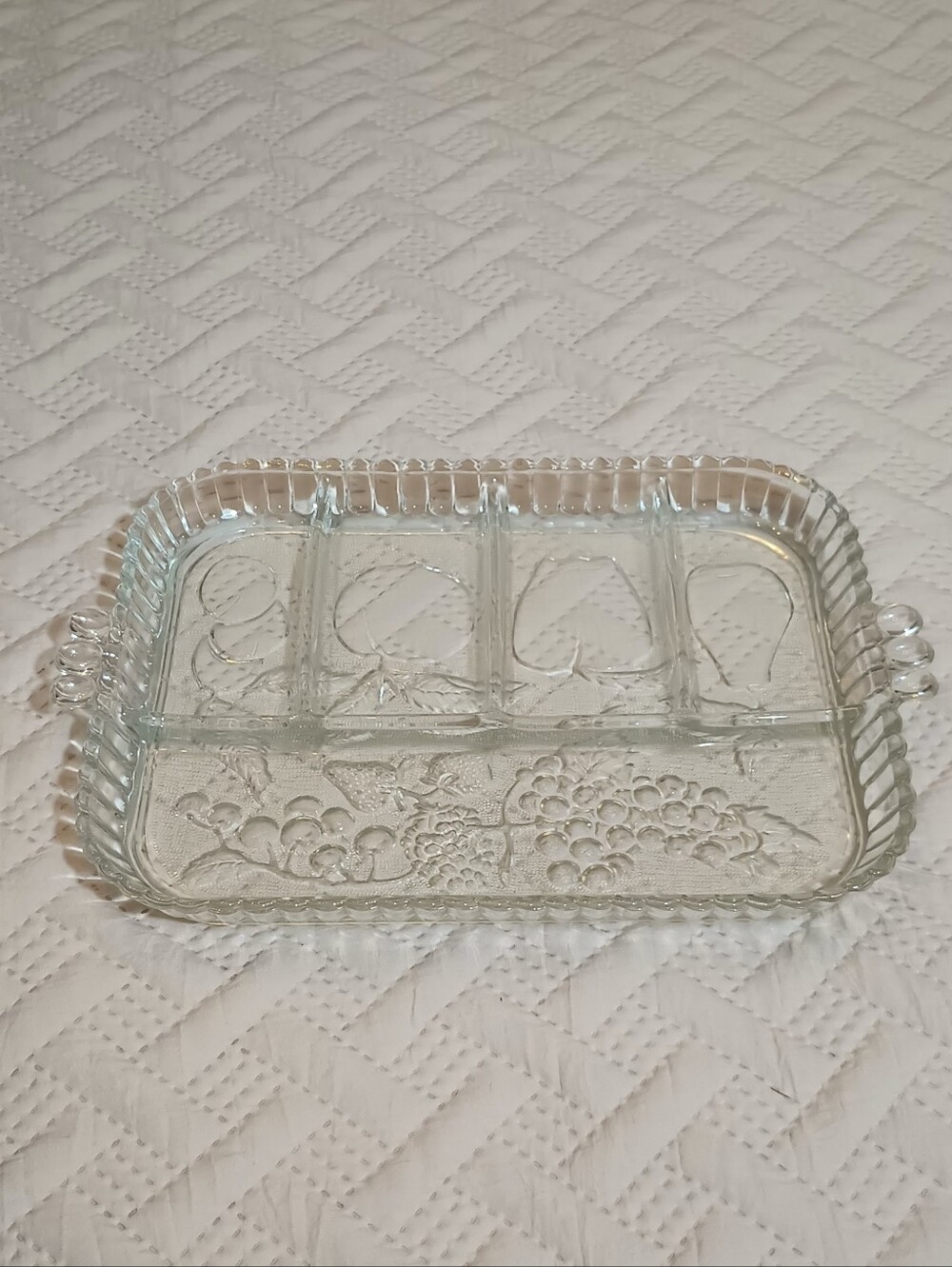 Indiana Glass Clear Glass Divided Relish Dish with Fruit Motif